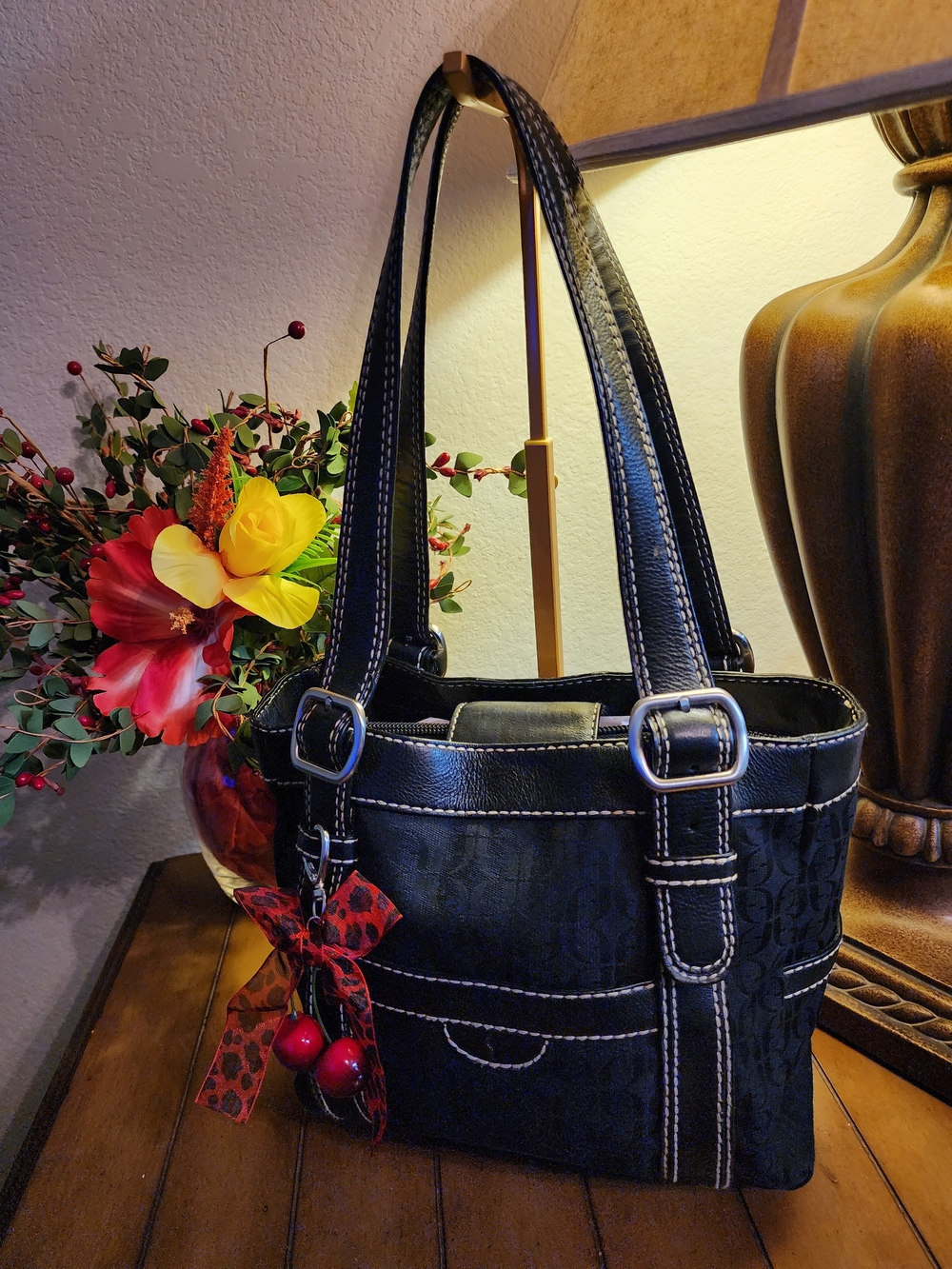 Vintagw Fossil Jacquard Monogram Shoulder Bag Black